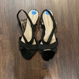 Ellen Tracy Slingback Black Sandal with Wedge Heel, Size 7.5